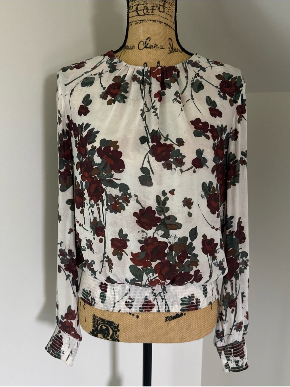 Wilfred Aritzia Size S Floral Smocked Long Sleeve Multicolor Blouse Silky